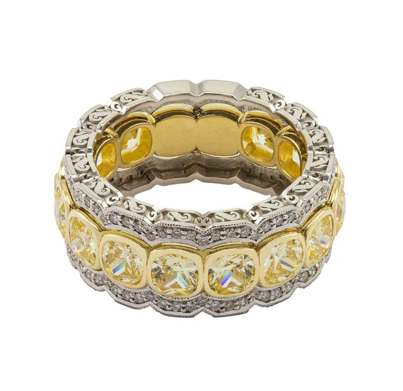 Пръстен с бели и жълти диаманти 7.76 карата